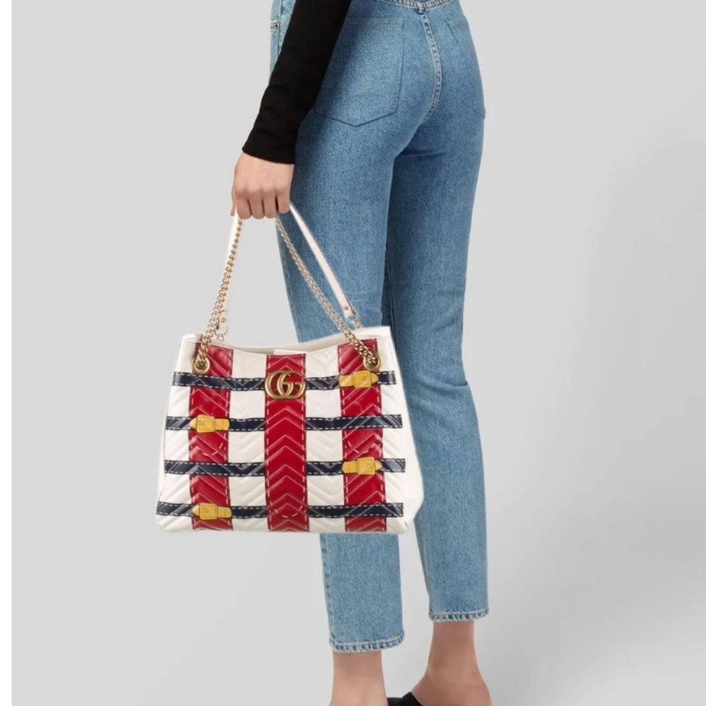 Gucci White, Red & Navy Quilted GG Tote